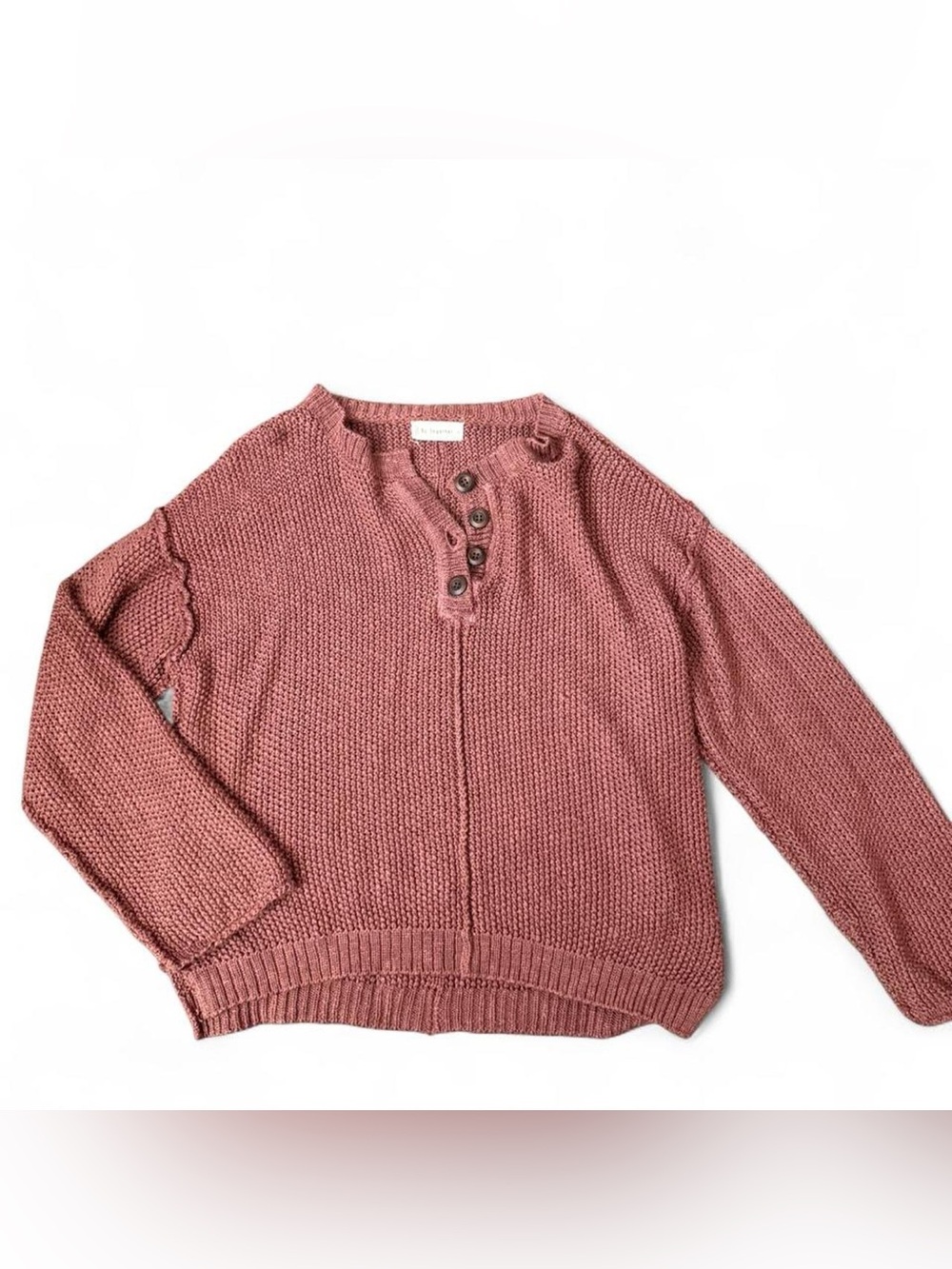 By Together Rose Mauve Button-Henley Knit Sweater